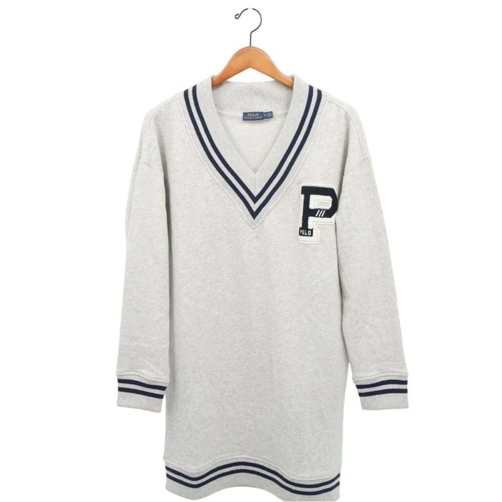 Polo by Ralph Lauren Cream V-Neck Mini Dress with Navy Trim